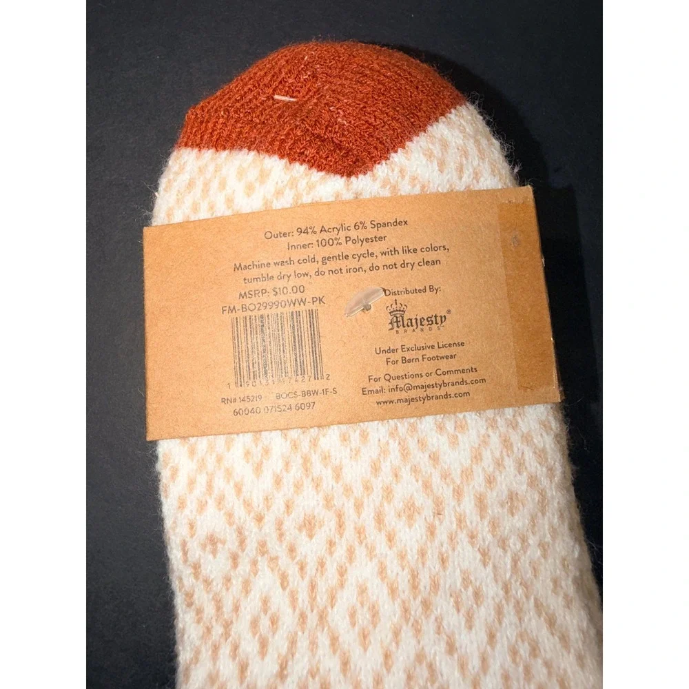 Born Womens Cabin Socks Cream Rust Orange Fair Isle Fuzzy Lined Crew Sz 4-10 NEW
